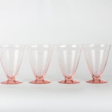 Vintage Pink Depression Pink Wine Glassware, Wedding Decor, Vintage Glassware, Wine Glassware, Pink Footed Wine Glass, Pink Glasses,Set of 4 