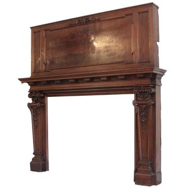 Stately Large Mahogany Mantel with Book Matched Overmantel