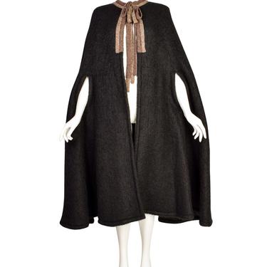 Krizia Vintage 1970s Black and Brown Mohair Wool Dramatic Cape
