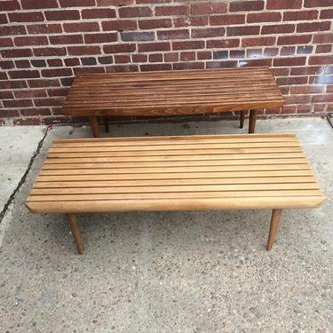 Mid-century modern slatted wooden coffee tables / benches