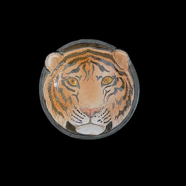 Vintage Modern 1970s Italian Pottery Hand Painted Ceramic Large Bowl Tiger Head Face 9 5/8&amp;quot; Sigma Taste Setter 