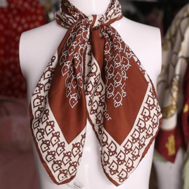 70s CHRISTIAN DIOR silk logo scarf / vintage 1970s  burgandy print vintage classic designer SCARF 1970s 26 x 26 