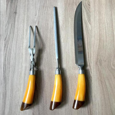 Bakelite handle carving set - Royal Brand Cutlery Co. - stainless steel - vintage tableware 