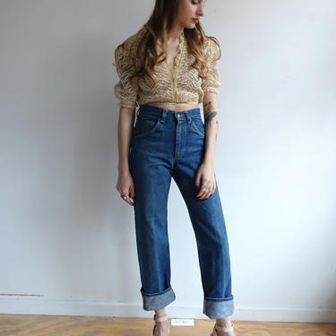 Vintage 70s Lee Denim/ 1970s Classic Cut Dungaree Jeans/High Waisted Straight Leg/ Size XS 28/30 