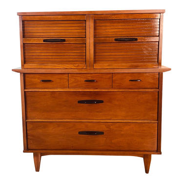 1960s Walnut Wood Tall Bedroom Dresser by Dixie Furniture Co by 2bModern