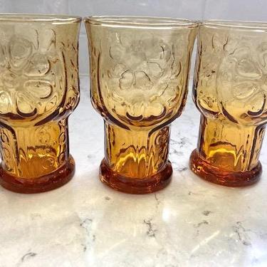 Set of 3 Vintage Libbey Country Garden Yellow Amber Floral Embossed Juice Glasses, Replacement Yellow Juice Glasses by LeChalet