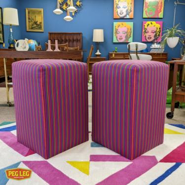 Pair of custom stools with striped upholstery