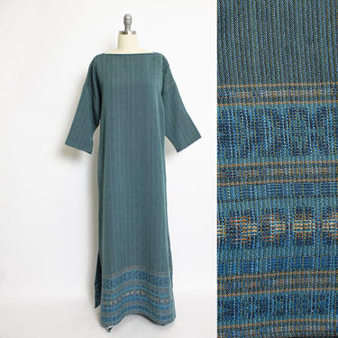 Vintage Mahota Handwovens Caftan Dress 1990s Native Cotton Weave Boho Maxi Medium 