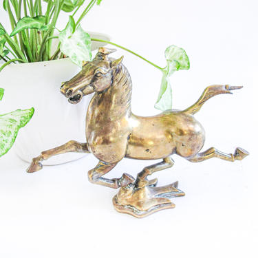 Vintage Asian Inspired Aged Heavy Brass Horse 