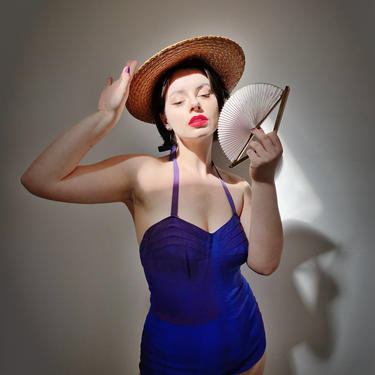 Vintage 50s Purple Princess Pinup Swimsuit 