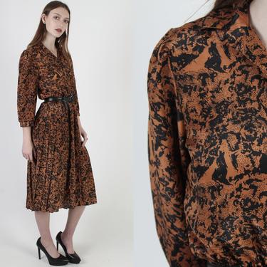 Black Animal Print Dress / Vintage 80s Abstract Dress / Cinnamon Secretary Pleated Skirt Mini Dress 