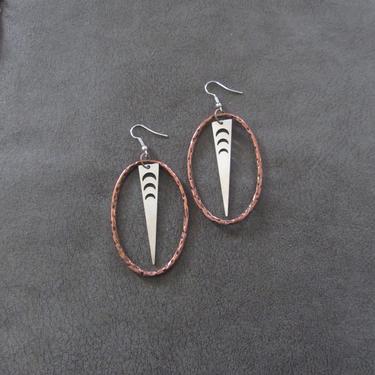 Hammered copper hoop earrings, statement earrings, mid century modern earrings, Bohemian boho earrings, unique artisan earrings, mixed metal 