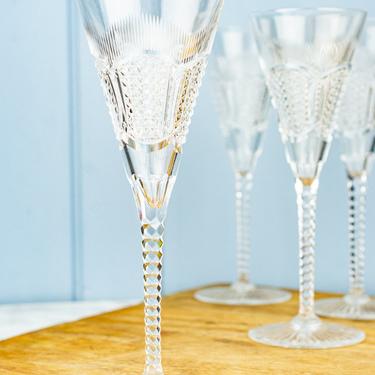 Antique Cut Crystal Trumpet Champagne Glasses - Set of 8