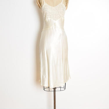 vintage 40s slip cream satin lace bias cut rayon lingerie dress XS clothing 