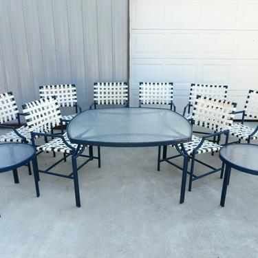 Large BLUE MID CENTURY 11-PIECE PATIO DINING SET by TROPITONE Chairs Side Table
