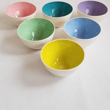 Set of 6 colorful handmade ceramic bowls 