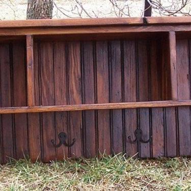 Reclaimed Pine Coat Rack Cubby Shelf with Bead Board Back 