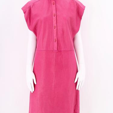 80s Lillie Rubin Pink Leather Perforated Tunic Dress / vintage 1980s shift dress sz M 