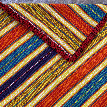 Vintage Scandinavian Colorful Heavy Wool Textile Bedspread 