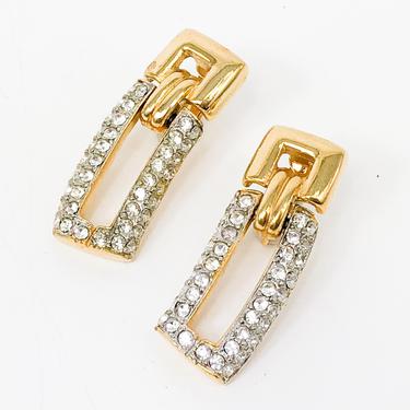 80s  Gold Rhinestone Earrings | Door-knocker Style Earrings | Givenchy 