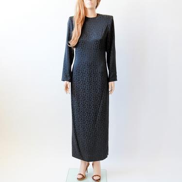 80s GALANOS black silk gown - animal print dress - size small 
