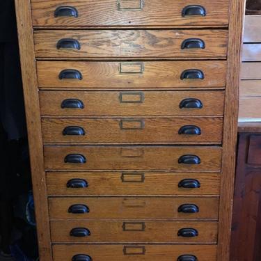 12 Drawer Oak Flat File Cabinet Circa 1900 TallCabinet