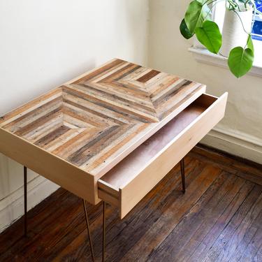 Custom Reclaimed Wood Lath Desk with Drawer and Hairpin Legs 