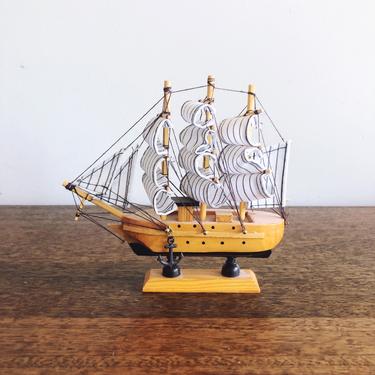 Vintage Mini Model Wooden Ship 