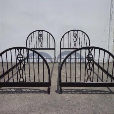 2 Antique Twin Beds Traditional Single Black Metal Bedroom Kids Headboard Victorian Cottage Coastal Country Farm Rustic CUSTOM PAINT AVAIL 