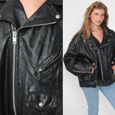 80s Leather Biker Jacket -- Black Leather Jacket 80s Motorcycle Jacket Vintage Moto Jacket Punk Rock Jacket 1980s Oversized Extra Large xl 