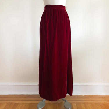 Dark Red/Burgundy Velvet Maxi Skirt - 1970s 