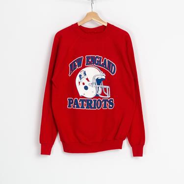 80s New England Patriots Football Sweatshirt - Men's Medium, Women's Large | Vintage Red Raglan Sleeve NFL Graphic Pullover 