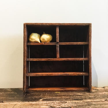 Small Vintage Wooden Wall Cubby | Small Shelf Organizer | Curiousity Shelf | Bookshelf Wall Unit | Wood Bookcase | Compartmentalized Tray 