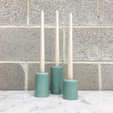 Vintage Candlestick Holders Retro 1980s Contemporary + Beacon Hill + 3 Tiered + Ceramic + Dusty Jade Green + Pottery + Home and Table Decor 
