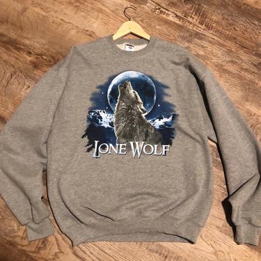 Vintage 1990s Lone Wolf Howling Wolf Sweatshirt Men's L 