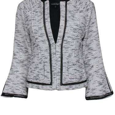Nanette Lepore - White & Black Tweed Open Front Blazer w/ Mesh Trim Sz 12