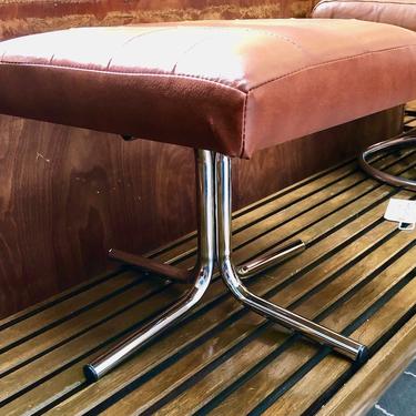 Vintage Leather and Chrome Ottoman