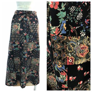 Vintage VTG 1970s 70s Floral Patchwork Boho Bohemian Maxi Skirt 