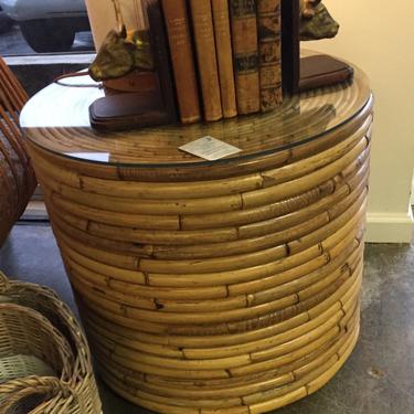 SOLD - Vintage Bamboo Bloomingdales Round table w/ glass