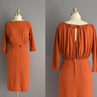 vintage 1950s dress | Carol Craig Pumpkin Cocktail Party Winter Wiggle Dress | Medium | 50s vintage dress 