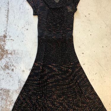 1930s Knit Black & Color Flecks Dress