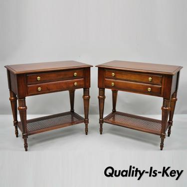 Pair of Ethan Allen Cherry Wood 2 Drawer Sheraton Nightstands Bedside End Tables