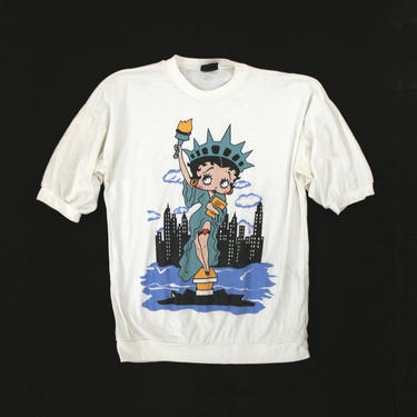 Vintage Betty Boop T - Shirt - Statue of Liberty - NYC -  Short Sleeve - Scoop Neck - White - Small Medium Large 