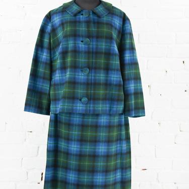 1960s Pendleton Plaid Wool Suit | 60s Blue & Green Plaid Wool Suit | Pendleton | Large 