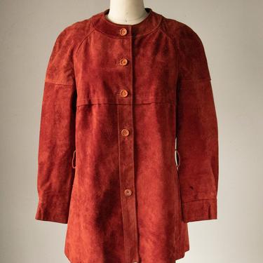 1960s Suede Leather Coat Rust Jacket M / S 