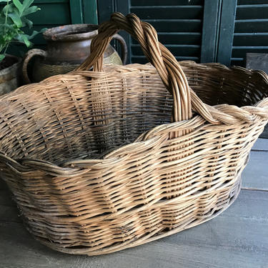 Rustic French Wicker Harvest Basket, Flower Gardening Basket, Market, Farmhouse, Table Centerpiece 