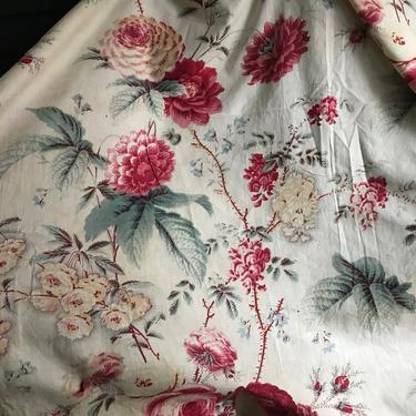 19th C French Floral Print Cotton, Faded Pink Roses, Historical French Textiles, Small Quilting Fragments, Period Projects 