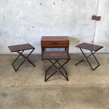 Scandinavian Style Rosewood End Table with Three Folding Trays