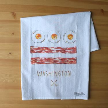 Washington, DC Eggs and Bacon Breakfast Flag Watercolor Kitchen Towel
