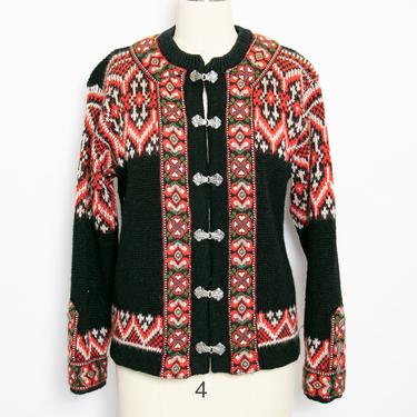 1970s Sweater Norwegian Cardigan Wool Knit Small 